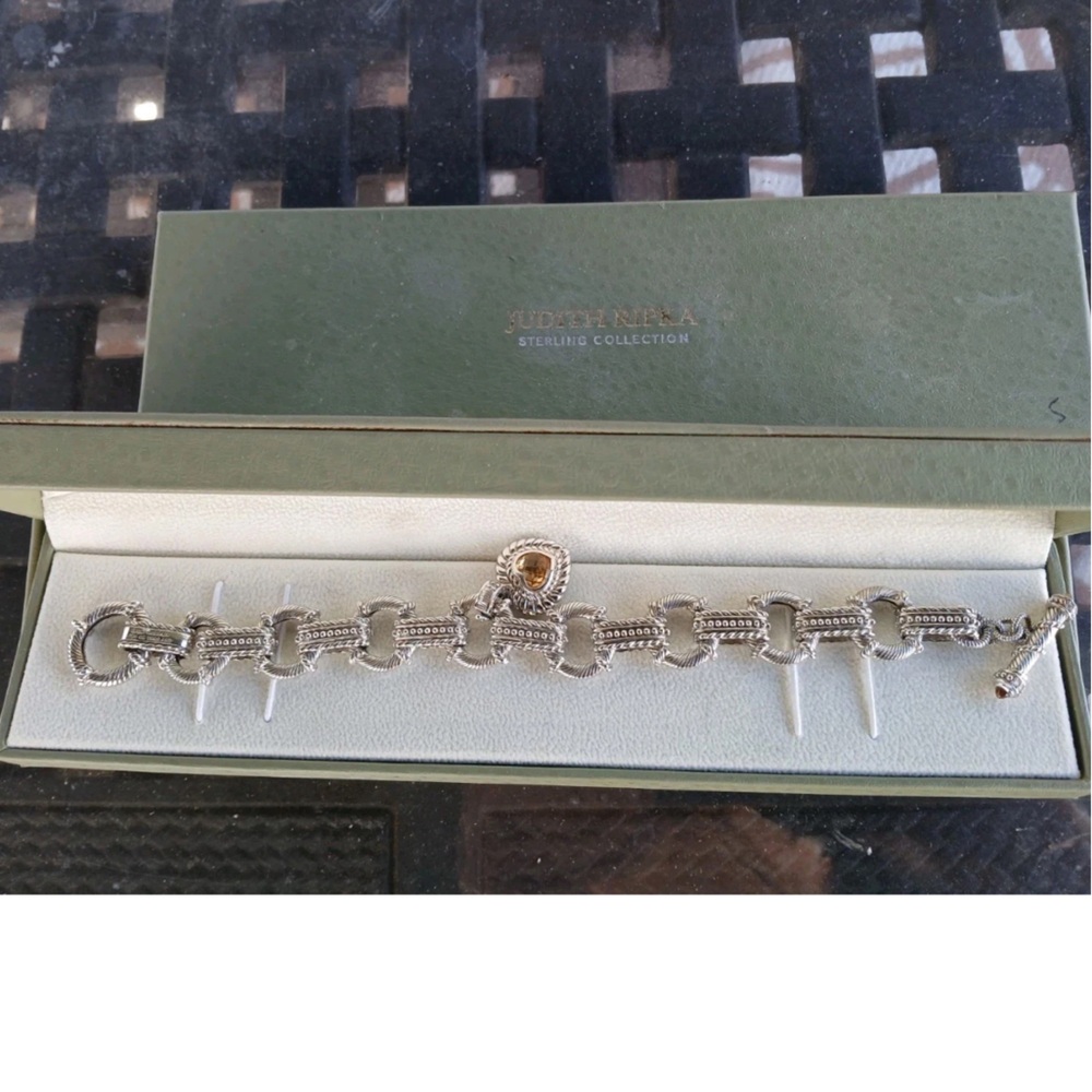 DESIGNER JUDITH RIPKA STERLING SILVER HEART CITRINE STONE TOGGLE CLASP BRACELET - Picture 4 of 6